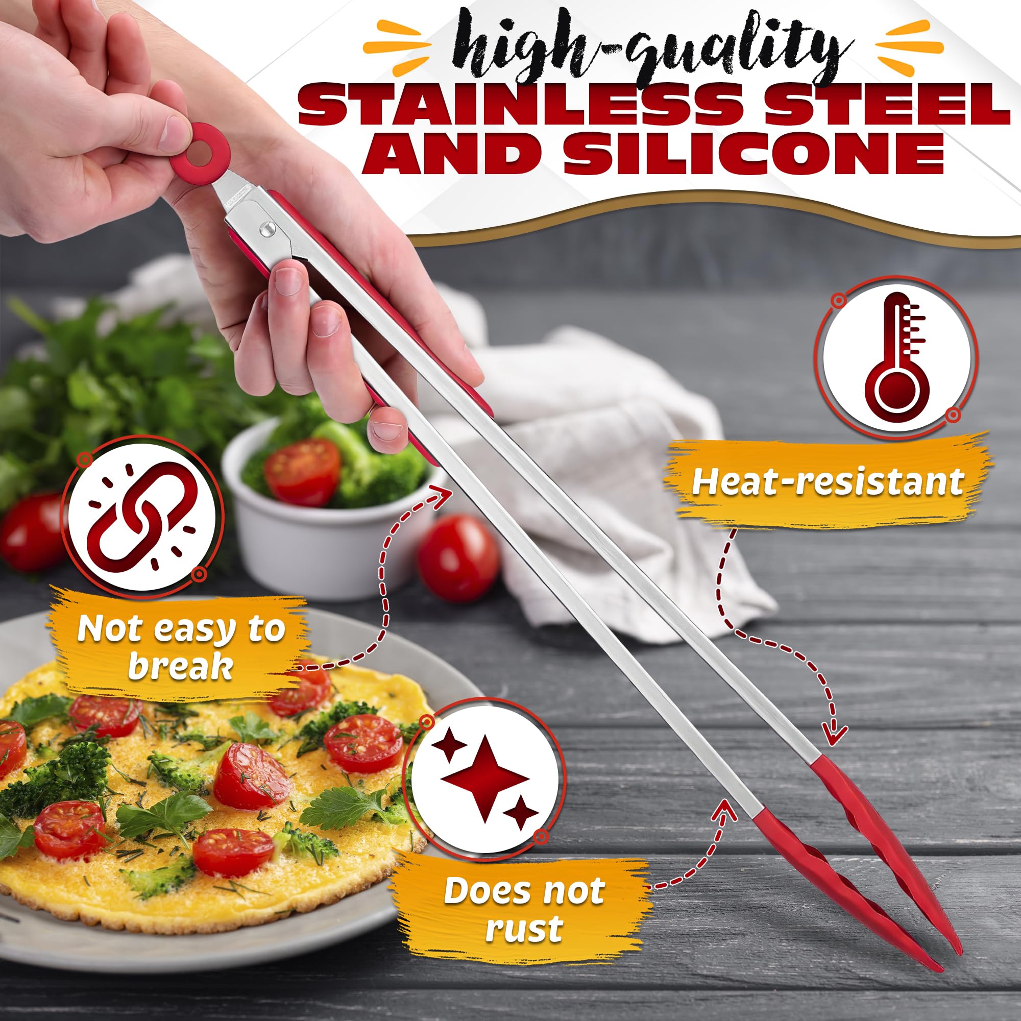 17.5'' Silicone Tongs For Cooking - Kitchen Tongs Stainless Steel Tongs For Cooking Tongs For Kitchen Small Tongs For Serving Fo